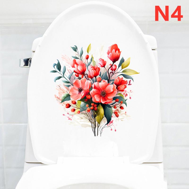

Bathroom Toilet Stickers Elegance Flower Wall Sticker Flower Pattern Self-Adhesive Paintings For Bathroom Living Decoration N4