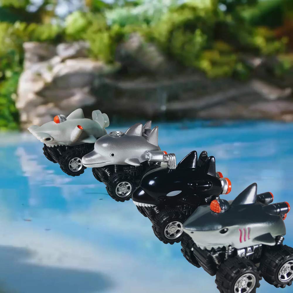 Pull Back Dinosaur Car Toy Monster Truck Vehicle Playset (4 Sea Animal Cars)