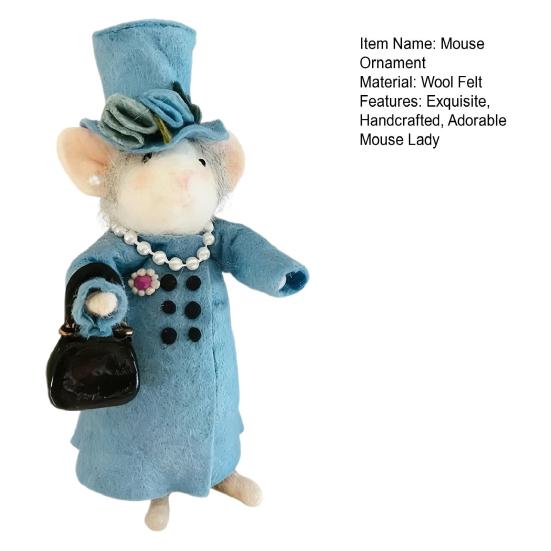 Christmas Felt Mouse Cute Felt Mouse Lady Figurine Needle Felted Mouse Ornament for Festive Holiday Tabletop Mantel Desk Decoration