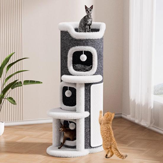 Drapak dla kota Wieża do wspinania dla kota Beczka do drapania dla kota z 3 jaskiniami dla kota Sisalowa podkładka do drapania Wielopoziomowa wieża do zabawy dla kota dla rodziny z wieloma kotami