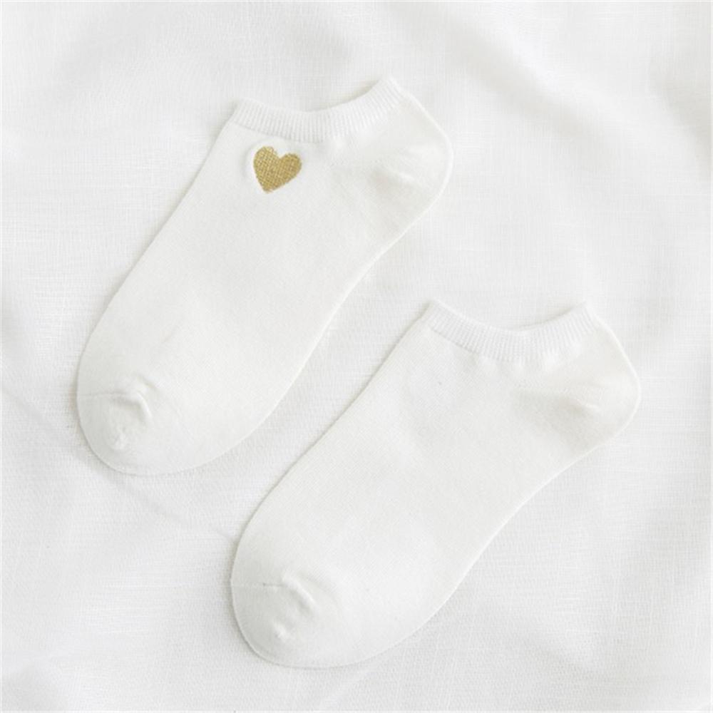 Cute Embroidery Gold Silver Heart Socks Women Lovely Funny Glitter Love Sokken Art Ankle Calcetines Dropship