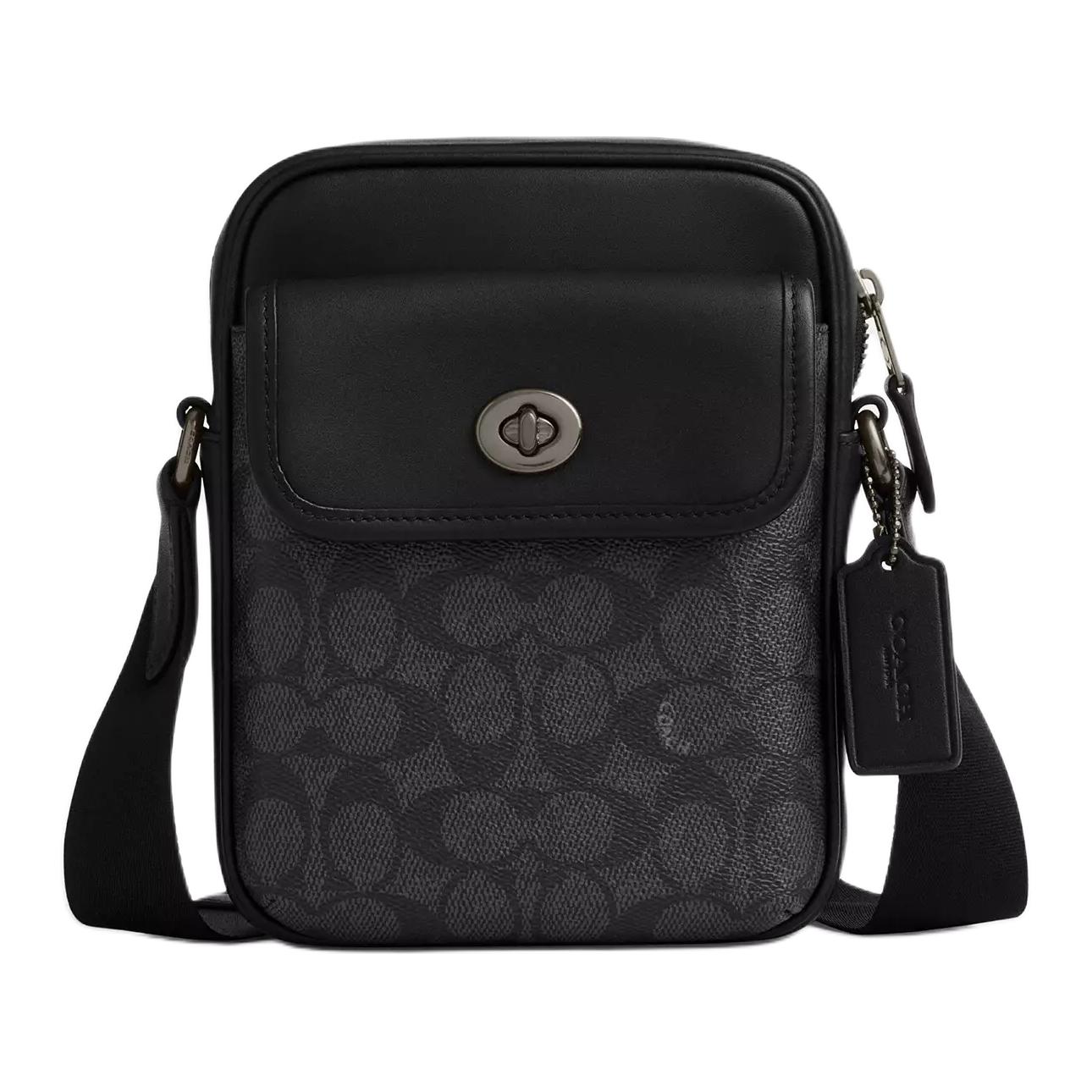 Coach Turnlock 15 Logo Print Smooth Calfskin Mini Shoulder Crossbody Bag Men bags Charcoal Black CAJ30-QBMI5 Basic Set (Bag+Dust Bag)