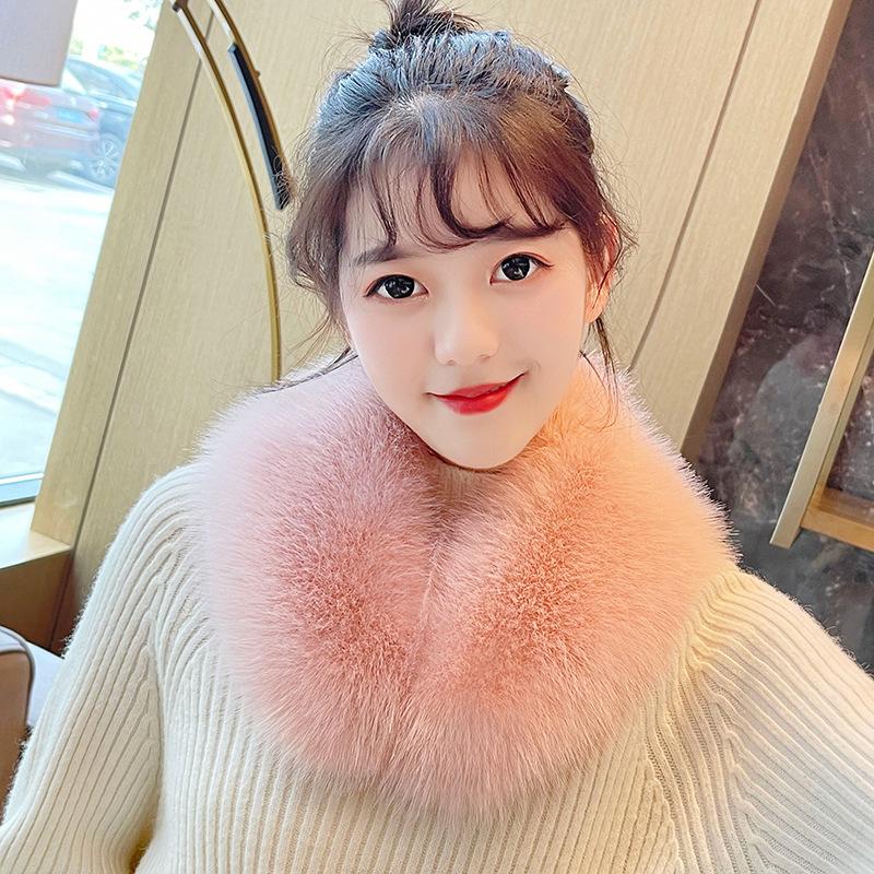 

Зимний утолщенный искусственный мех лисьего меха для мужчин и женщин, универсальный хлопковый шарф для одежды, пальто с круглым вырезом, женский шарф розовый