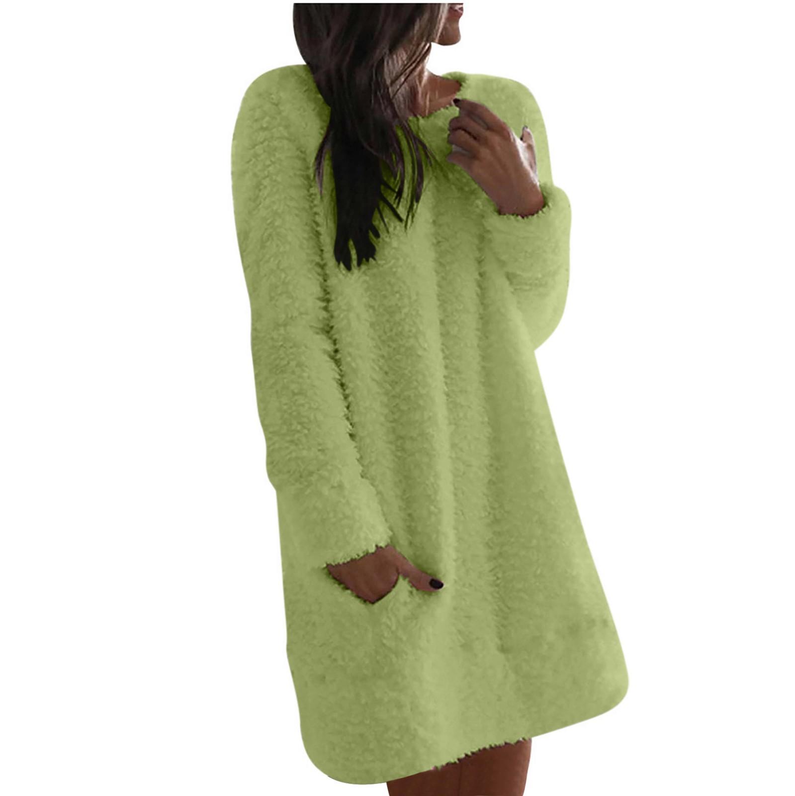 

Женское платье из флиса с пушистым ворсом, свободного кроя, с круглым вырезом, длинными рукавами и карманами XXL зелёный
