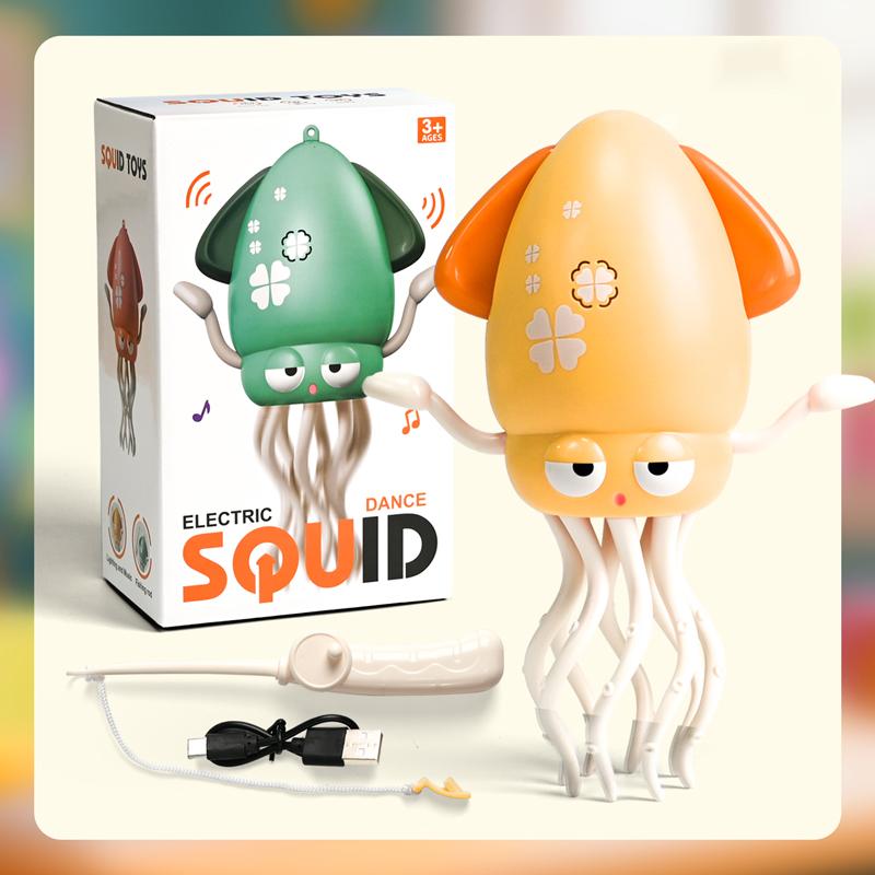 Electronic Dancing Squid Toys with Light&Music Funny Induction Lying Flat Squid Toddler Interactive Development Tummy Time Gifts