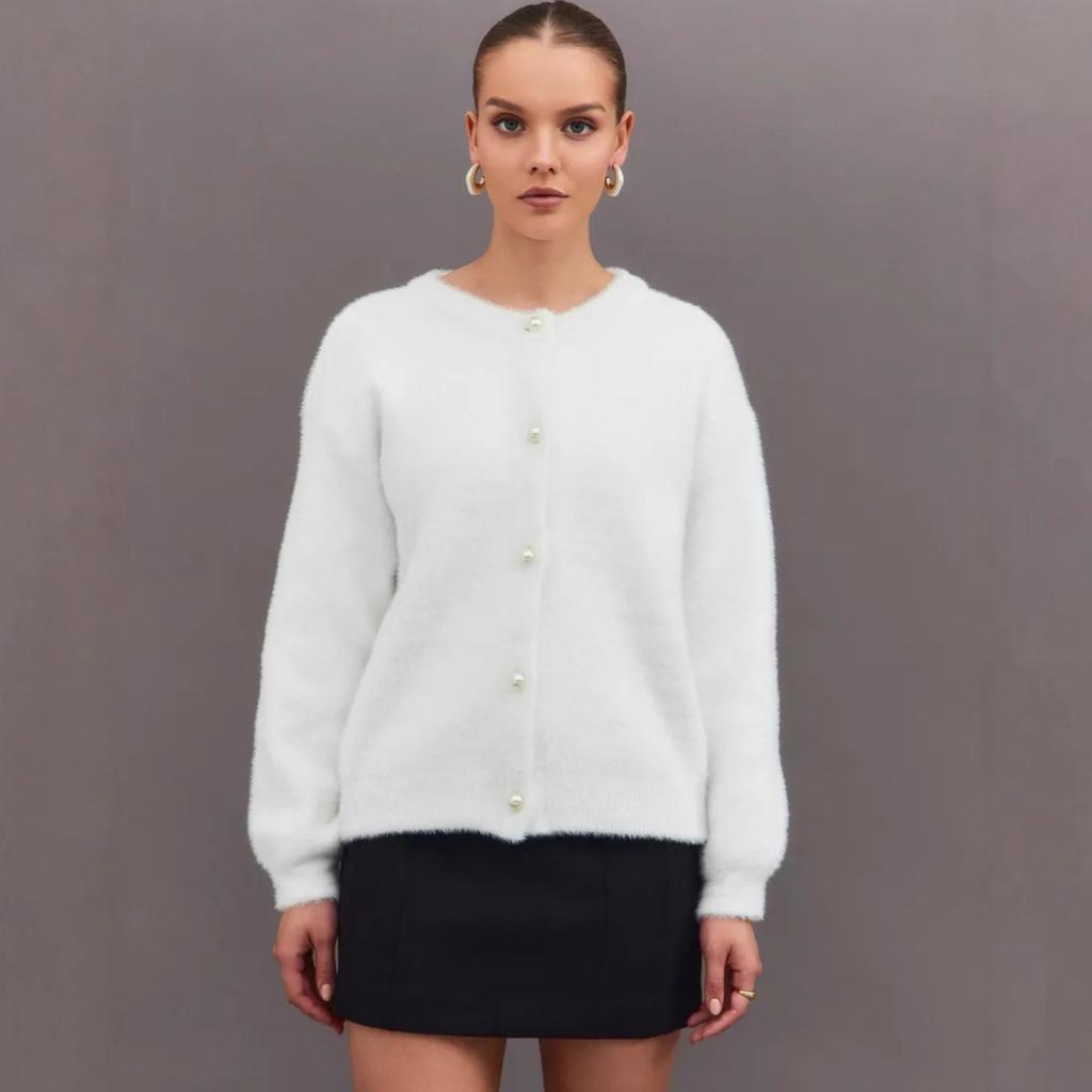 White imitation mink fleece cardigan sweater women's autumn and winter new short plush top loose lazy wind knitted jacket