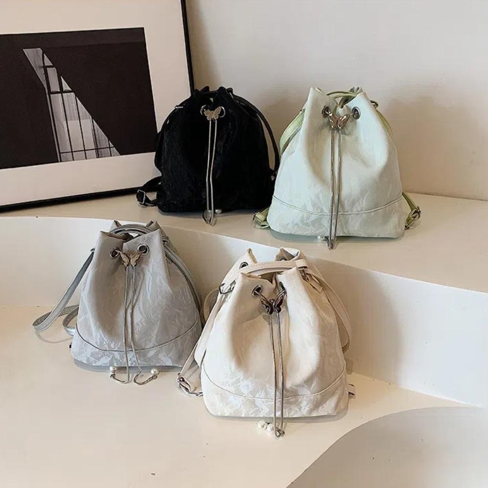 New Large Capacity Women's Backpack Drawstring Adjustable Strap School Bag PU Leather Travel Bag Ladies