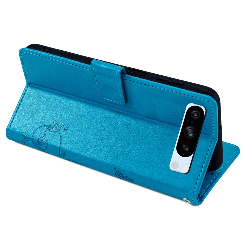 Für Google Pixel 8 Pro Hülle PU-Leder Schmetterling Blume geprägt Brieftasche Handy Folio Hülle