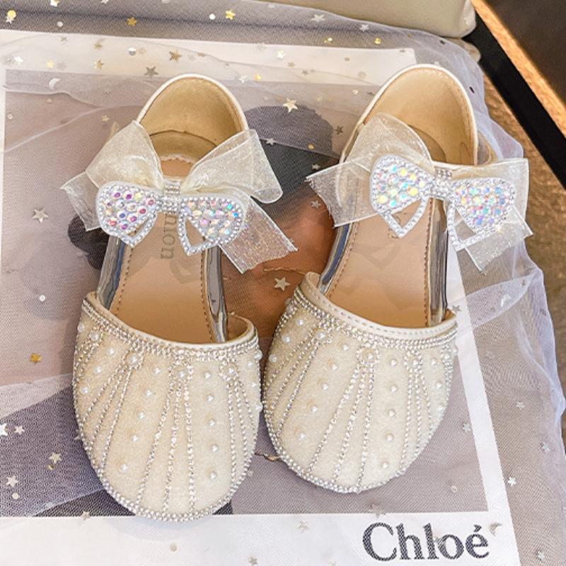 New Girls Princess Sandals Summer Luxury Rhinestone Bowtie Children's Dress Shoes Fashion Kids Wedding Party Flat Sandals Soft