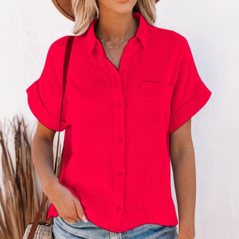 Letní bavlněná lněná košile Dámské topy s krátkým rukávem Dámské elegantní halenky Letní košile s krátkým rukávem pro ženy Neformální košile