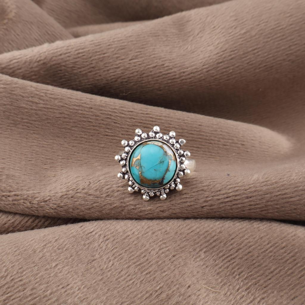 Blue Copper Turquoise Handmade Gemstone Ring, 925 Solid Sterling Silver Ring Adorable Jewelry, For Engagement Gift
