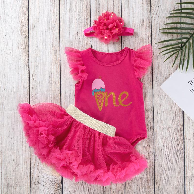 1st Birthday Outfit for Baby Girls: Sleeveless Romper, Skirt, and Bottoms Set