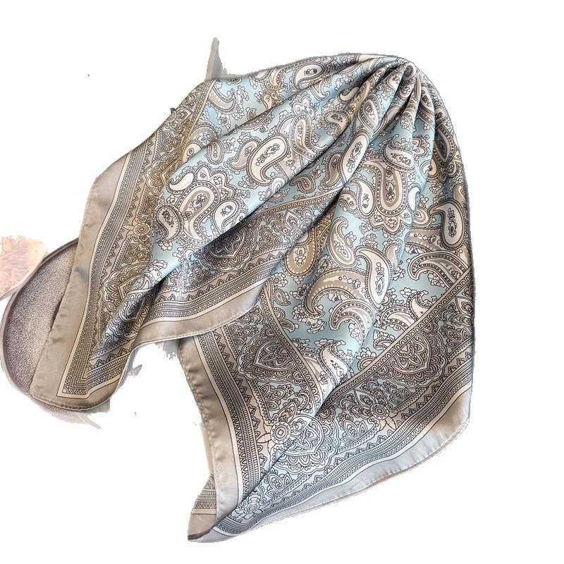 Versatile Cashew Nut Simulation Silk Printing Women's Silk Scarf Square Scarf Premium Shawl Sunscreen Neck Scarf Headscarf Scarf