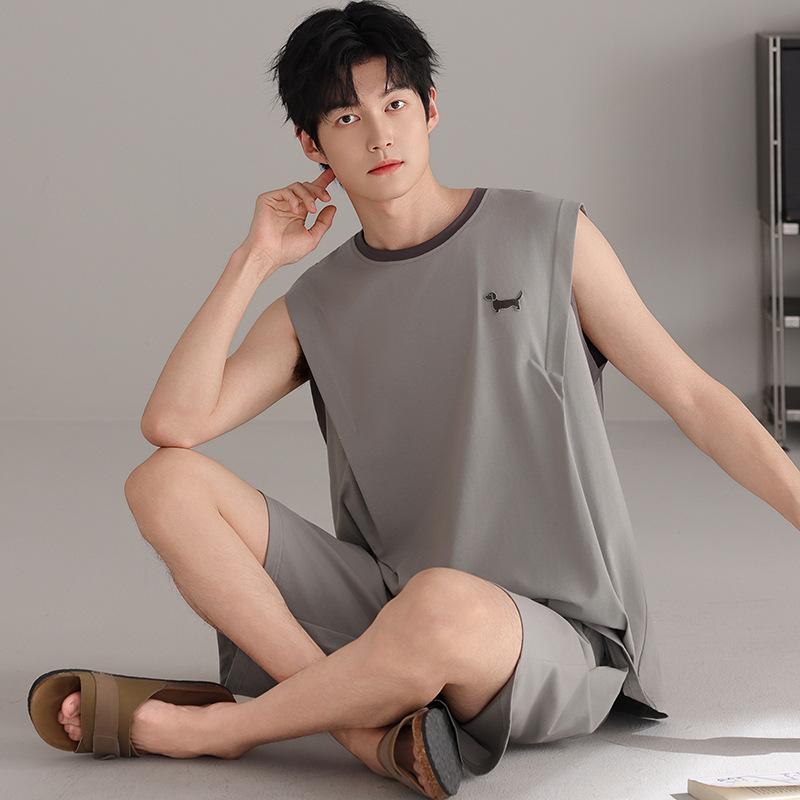 Men's pajamas summer thin cotton vest shorts cool summer men's casual can wear large size loungewear