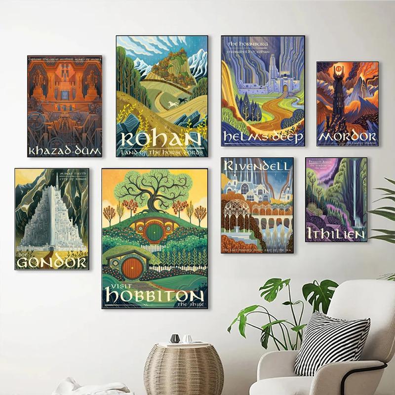 

Abstract Ring Art Retro Travel Poster Vintage Film Mordor Castle Lord Magic Canvas Painting Wall Kid Bed Room Home Decor Picture 21cm×30cm NoFrame