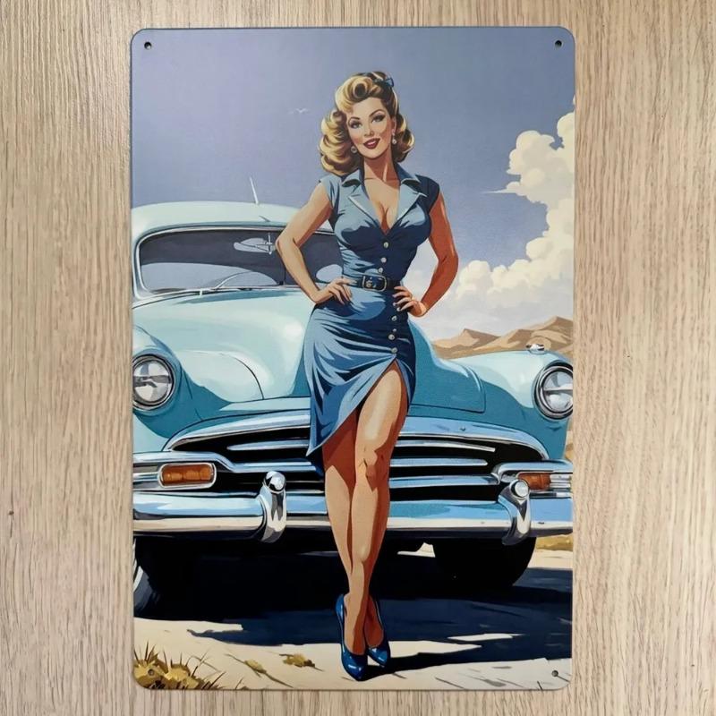 Pin-Up Girl Metal Sign, Retro Wall Art Decor