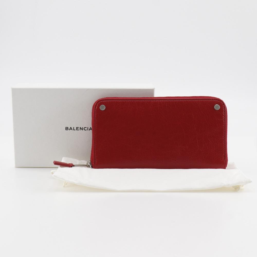 BALENCIAGA Zip Around Purse 541996 Red Calfskin Women Used