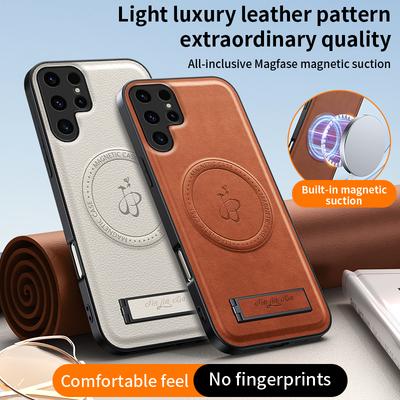 Magnetischer Ständerhalter PU Leder Handyhülle Für Samsung Galaxy S25 S24 S23 S22 S21 FEF Ultra Plus Kabelloses Laden Logo Abdeckung