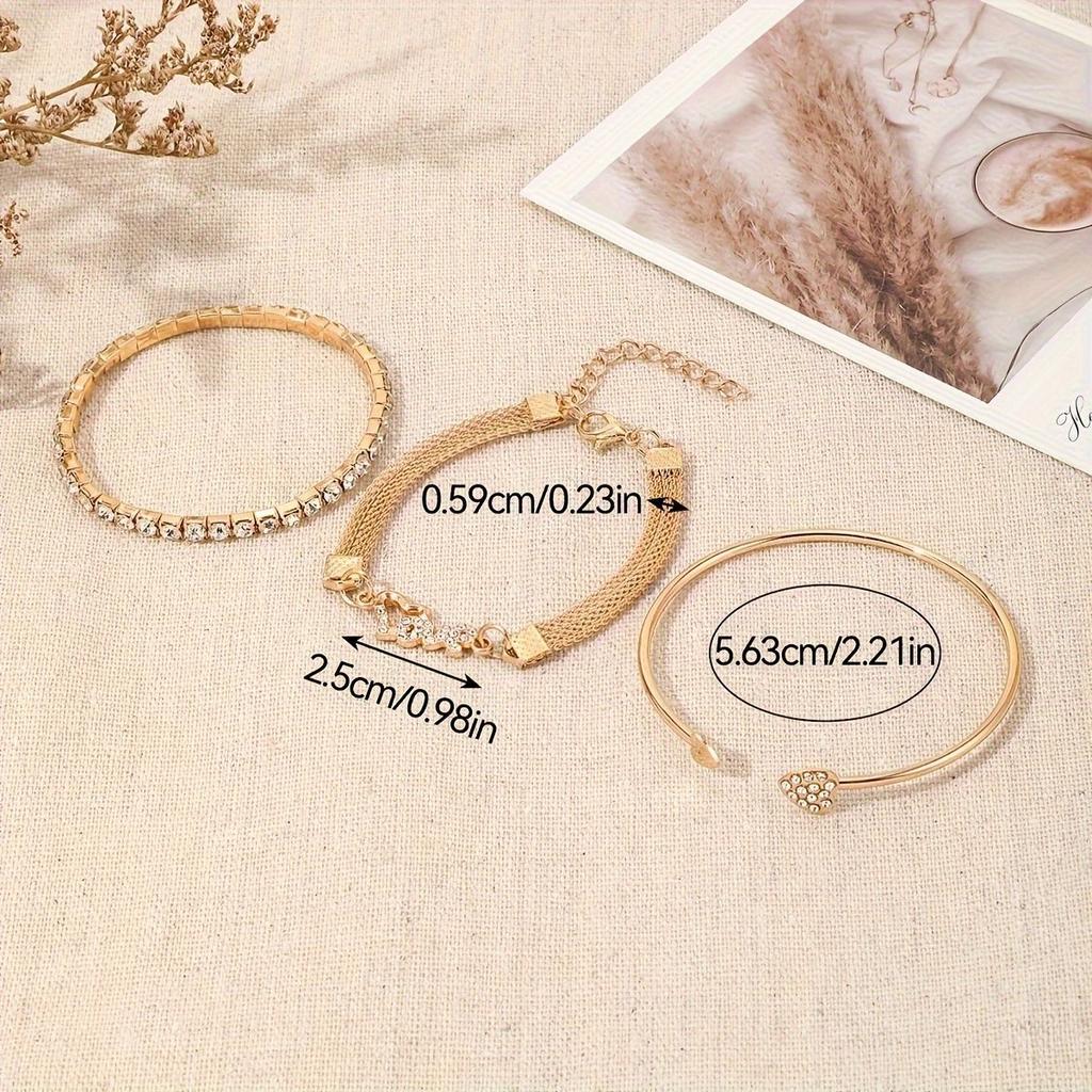 European and American high-end love letter LOVE diamond-encrusted bracelet design jewelry opening bracelet 1 piece set