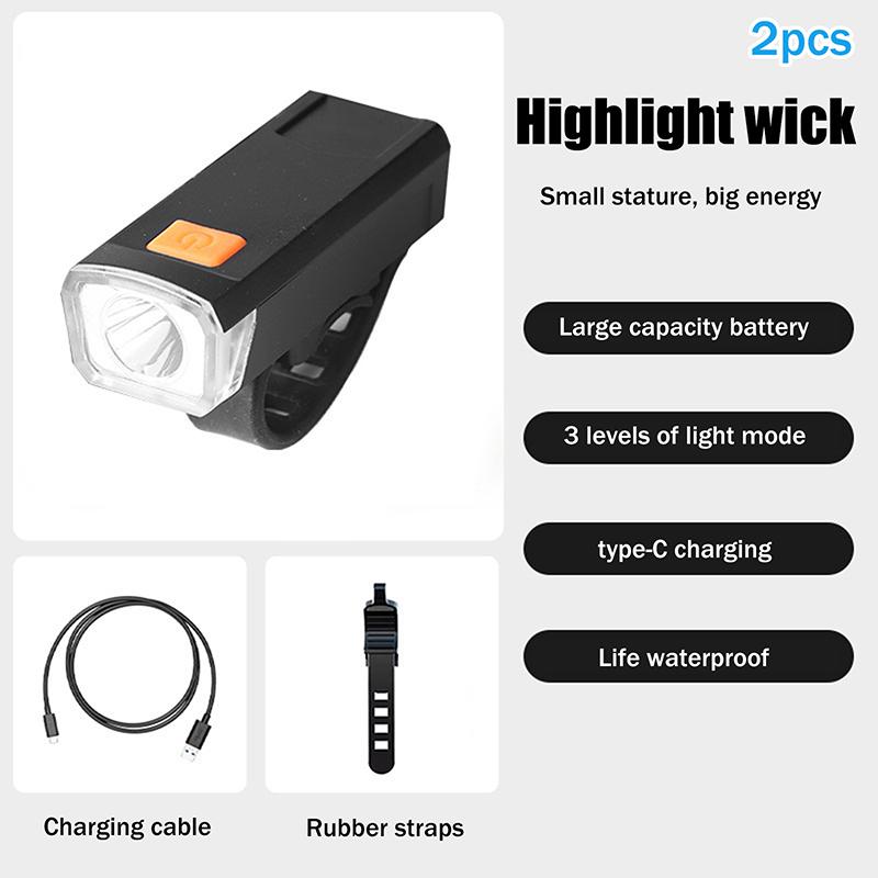 LED Bicycle Front Light Type-C Rechargeable Bicycle Headlight Road Bike Headlamp Easy To Install Cycling Accessories1/2PCS