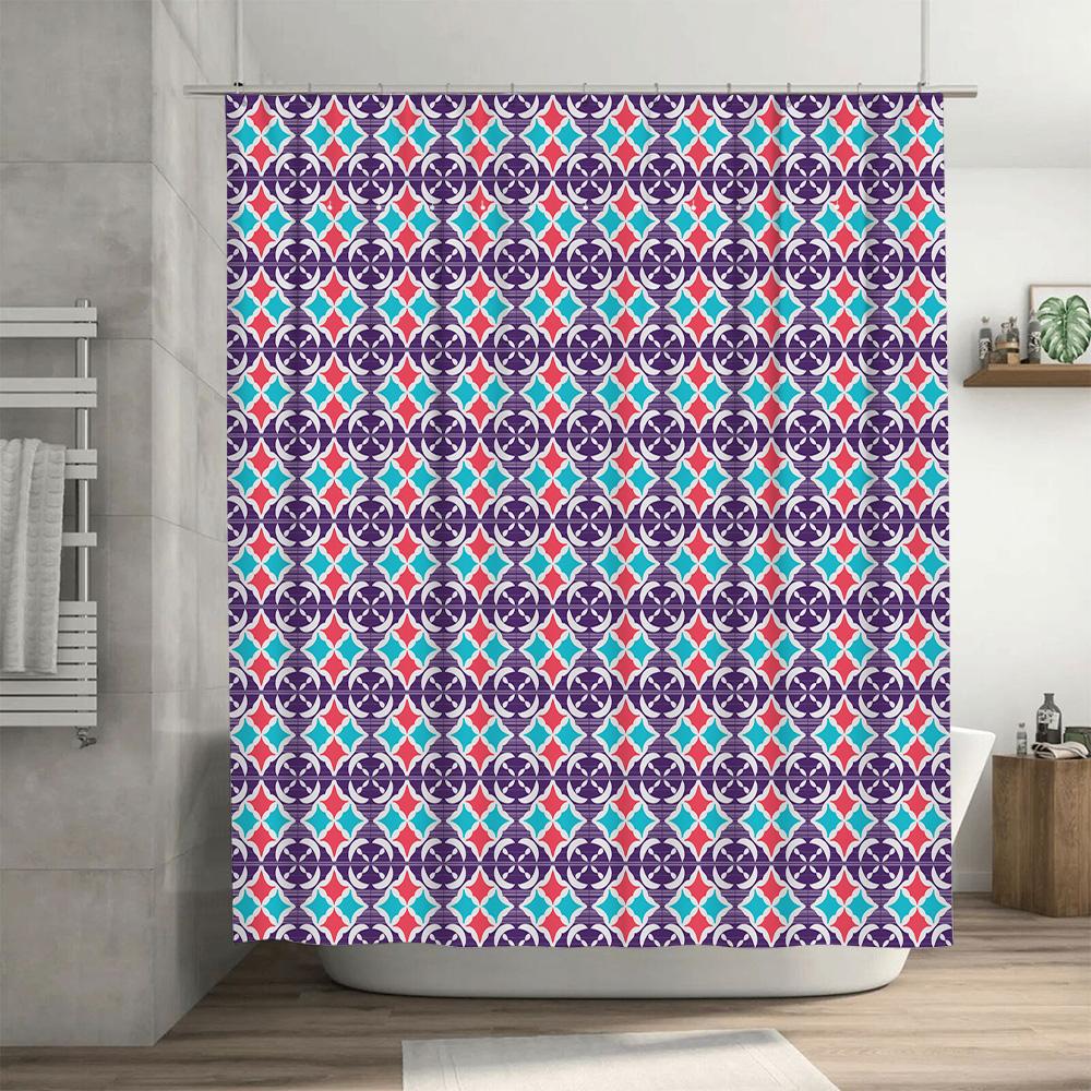 Elegant Purple Blue Red Decorative Bath Shower Curtain Waterproof Bathroom Fabric Size: 72X84 (183X213Cm) Pattern Design: Diamon