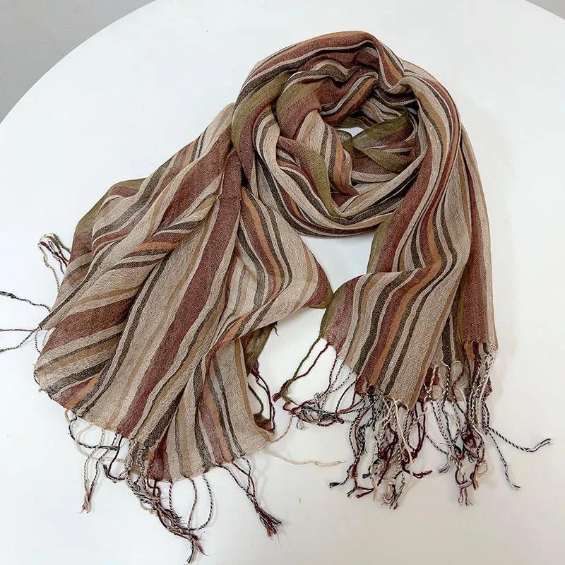 Sciarpa Moda a Righe in Misto Cotone e Lino