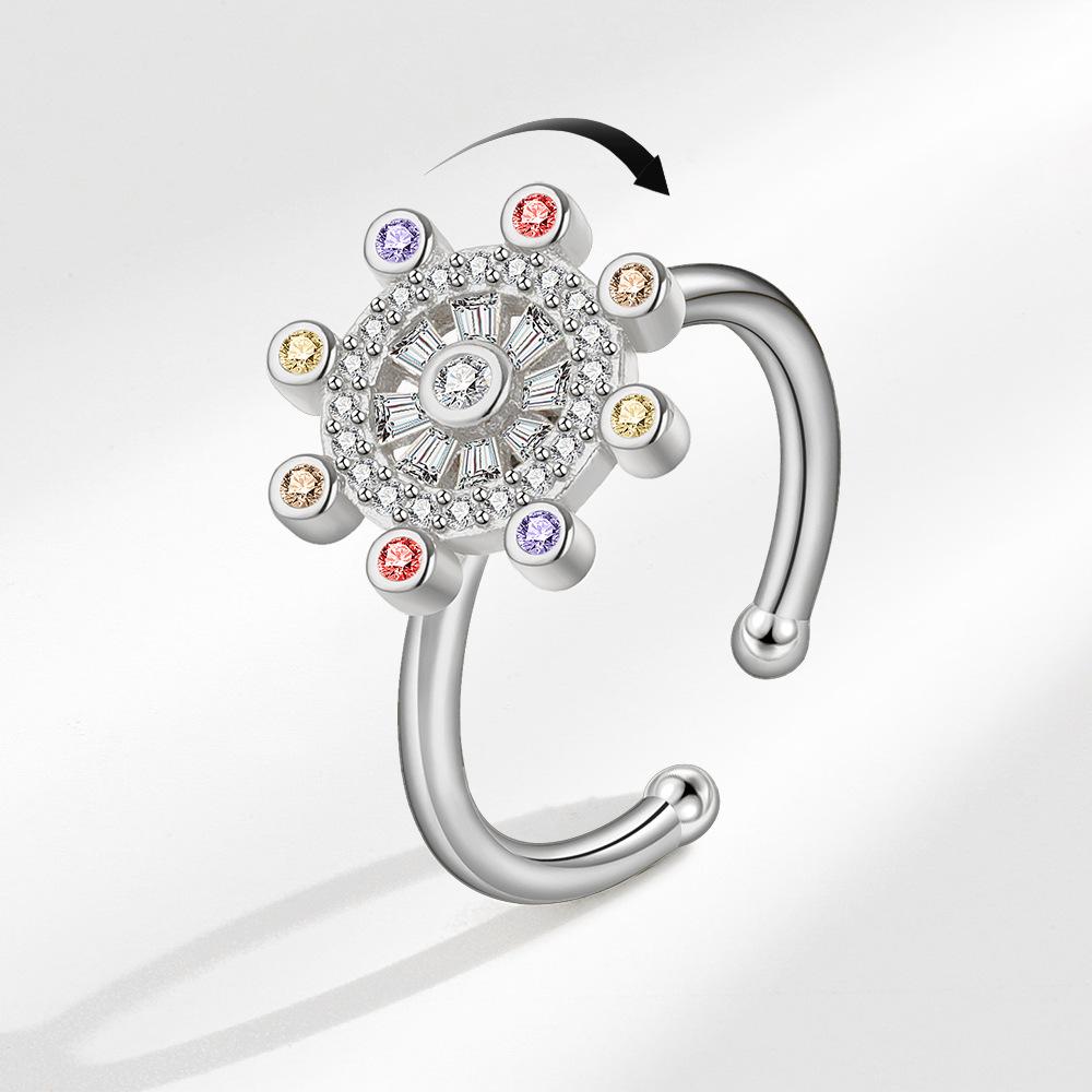 Rotating Zircon Ring Women Astrology Helm Design Anti Anxiety Stress Relief Jewelry Fashion Spinner Ring For Her