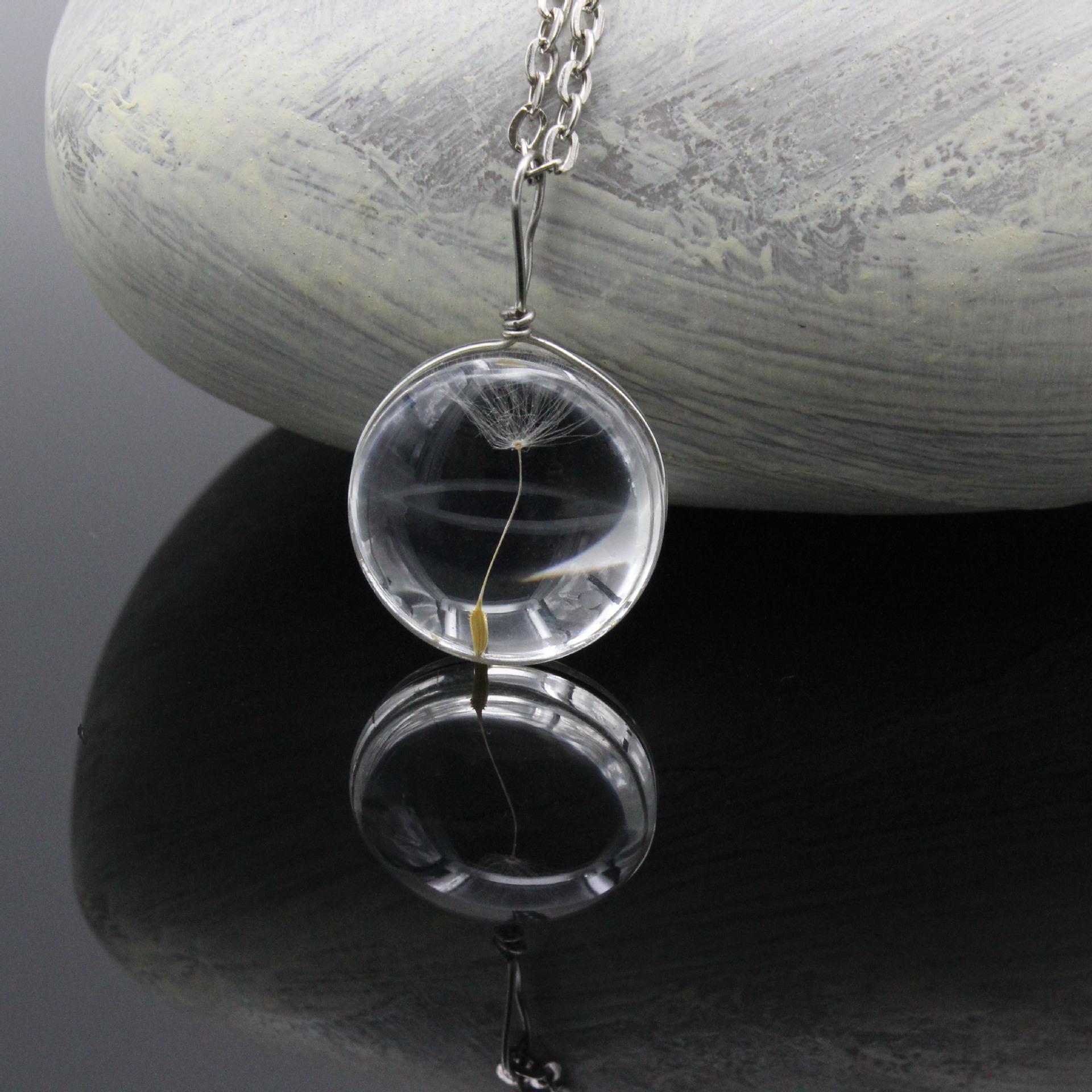 Korean Style Pokemon Dandelion Dried Flower Crystal Necklace for Women