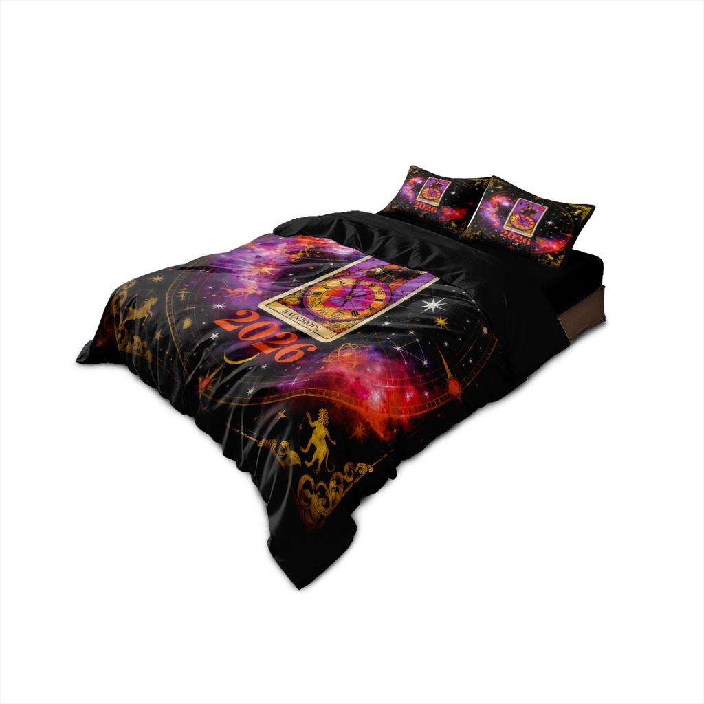 3PCS Time Card Printed Chipless Bedding Set Soft Dormitory Bedroom Multiple Sizes Decoration Machine Washable