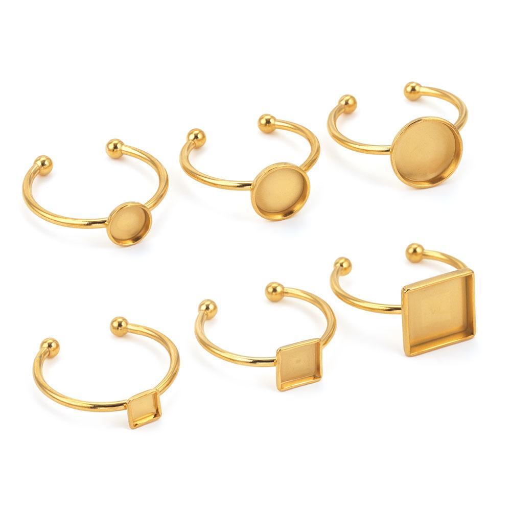 10 Stück Verstellbare Edelstahl Offene Ringfassungen Leere Basis Fassung Cabochon Ringe Für Schmuckherstellung DIY Fingerring Leere