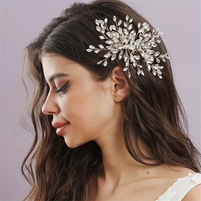 Peigne à Cheveux de Mariée en Cristal de Luxe Doré Strass Bijoux Coiffe de Mariage Accessoires Cheveux Faits Main pour Femmes Ornements de Fête