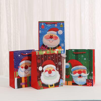 StoBag, Santa Claus Gift Bags, Happy Christmas, for Party Supplies, Packing Candy Goodies, Reusable Paper, 6/10pcs