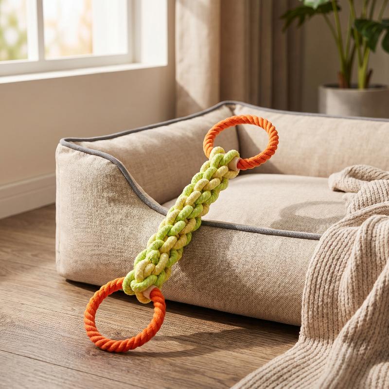 Durable Double-Ring Cotton Blend Dog Rope Chew Toy Bite-Resistant Tug Play Interactive Chew Toy For Small Dogs Training Play