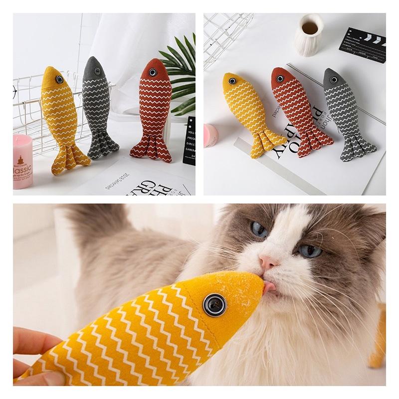 New Cross-border Pet Cat Toy Striped Linen Wave Fish For Self-entertainment