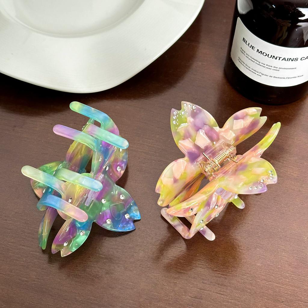 Elegant Trendy And Acetate Hair Claw Clip With Beautiful Floral Motifs And Rhinestones Sparkling