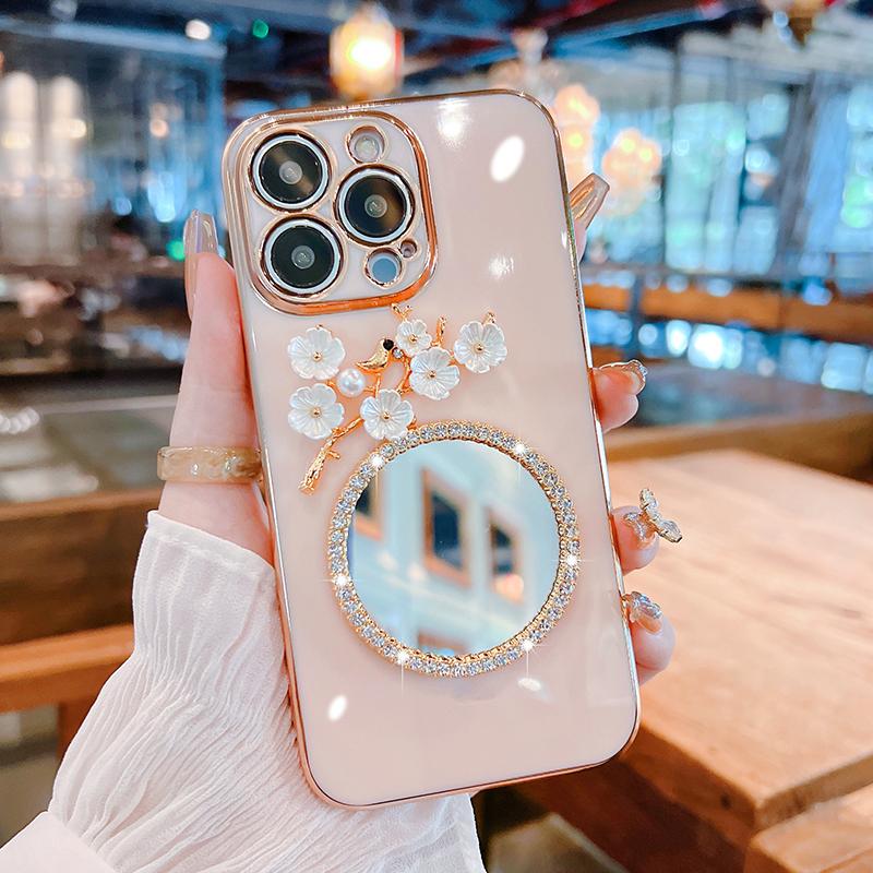 

Electroplating TPU Case for iPhone 15 Pro Case Shockproof Phone Cover with Glass Mirror Pink