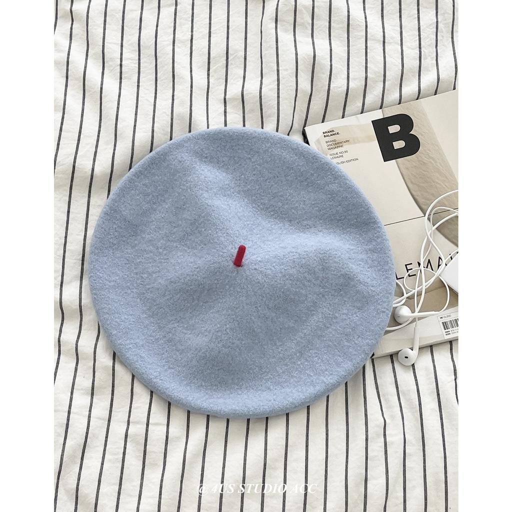 Woolen Beret Hat for Women Autumn and Winter Temperament Retro British Style Painter Hat Contrasting Color Small Chirp Pumpkin Hat Small Face