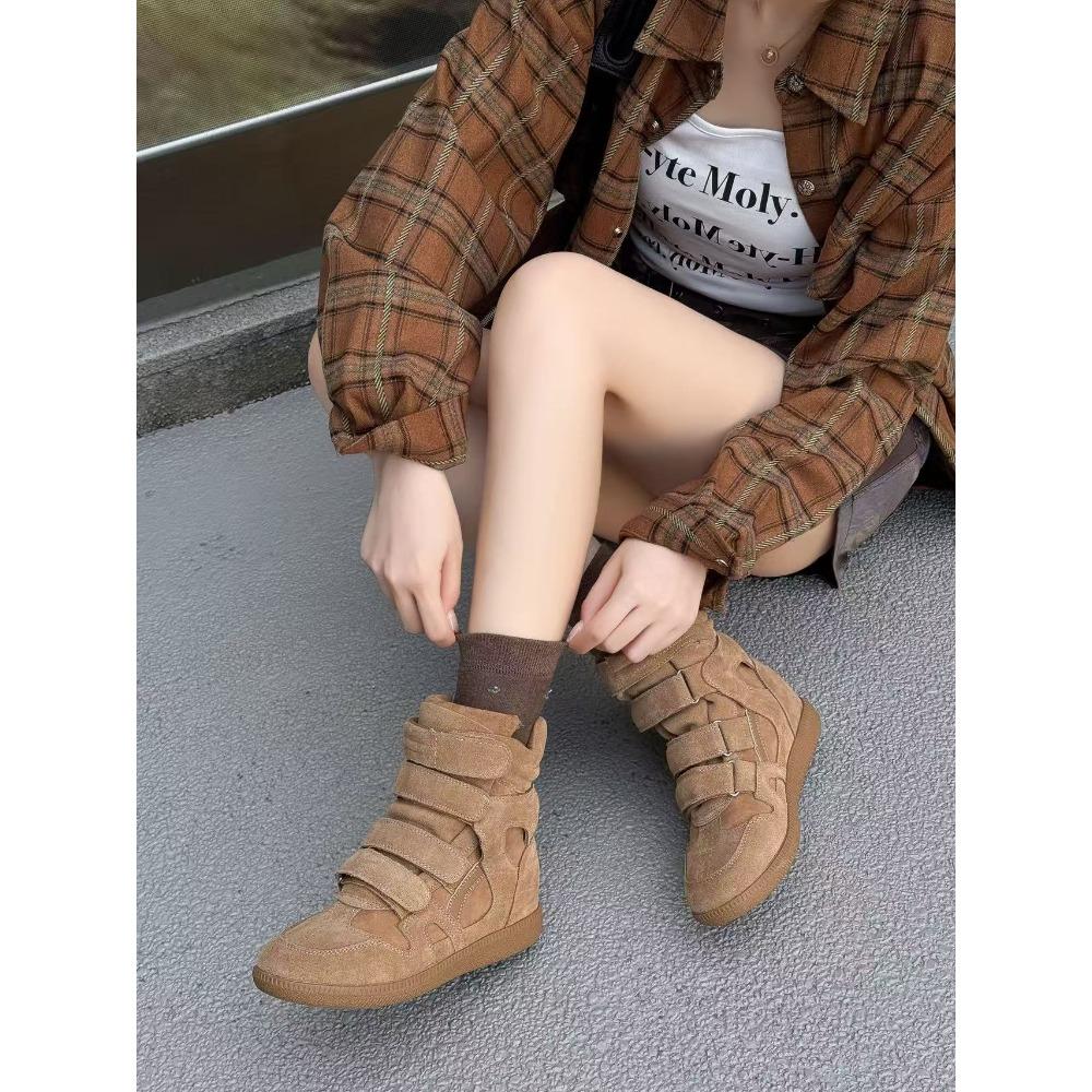 

Leather High-Top Shoes Women S Brown Versatile Small Thick-Soled Heightening Casual Sports Board Shoes Tide 40