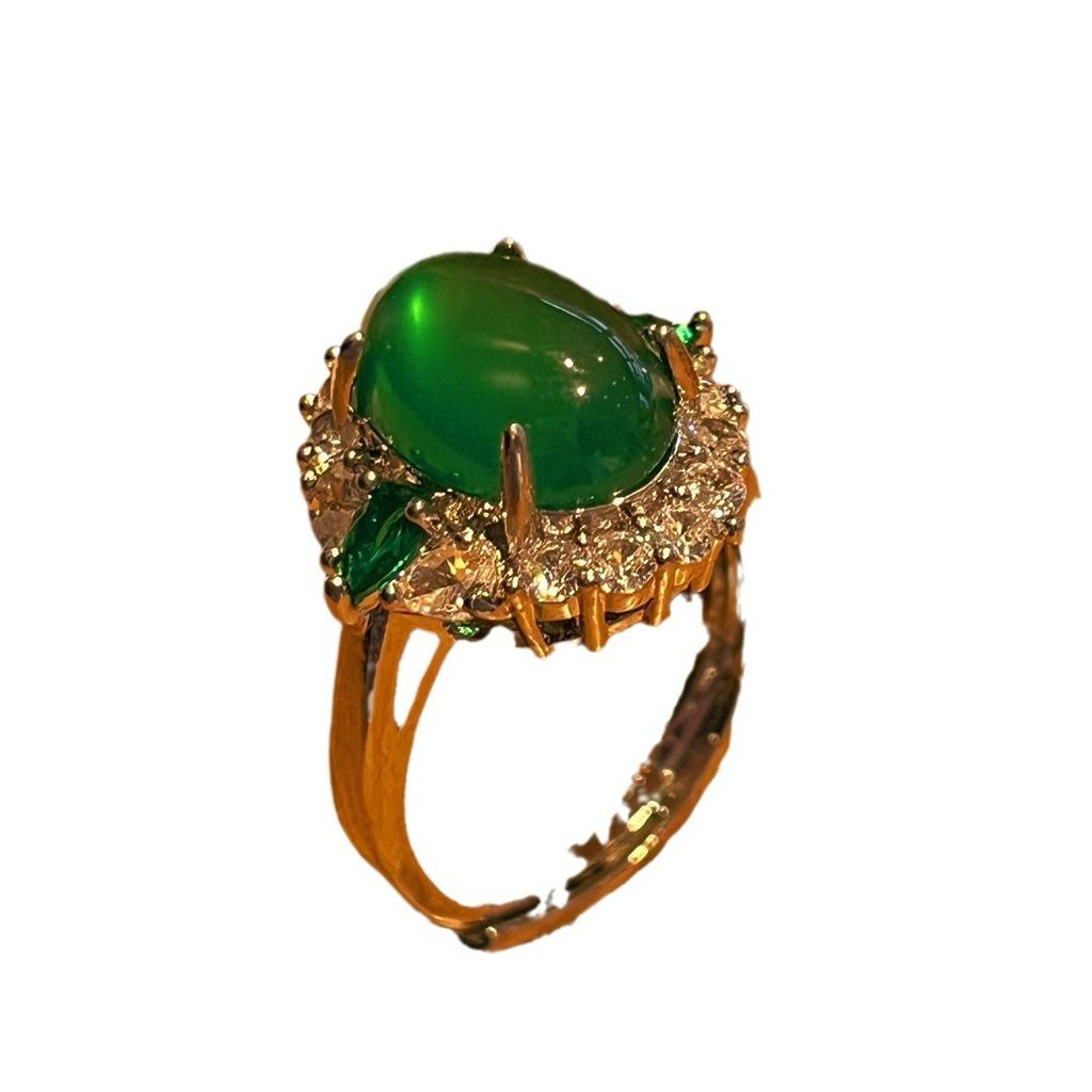 Jade Grün Eis Farbe Leuchtend Natürlicher Chrysopras Ring Achat Ring Echte Aufnahme