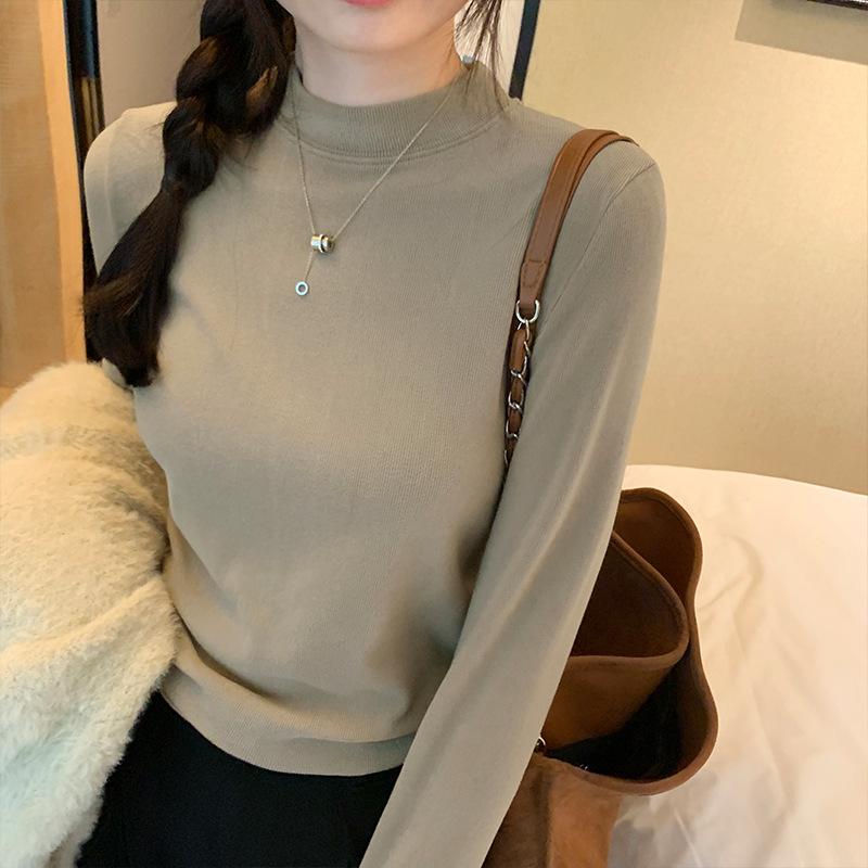 Thread Knit Half Turtleneck Bottom Shirt for Women In the Autumn and Winter Foreign Fashion New Elastic Soft Waxy Skin Rub Inside the Coat