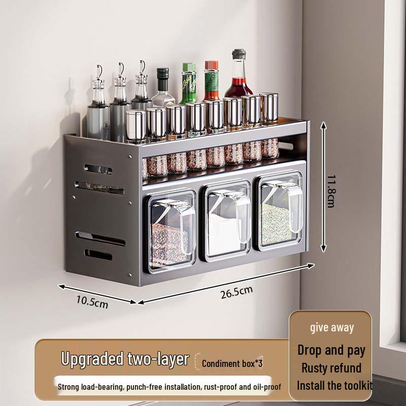 

Настенная кухонная полка для хранения с банками для приправ