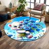 Cute Bear with Blue Flowers Print Round Rug, Living Room, Bedroom, Playroom Carpet, Non Slip Floor Mat, Gift