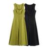 Women's A-line Long Dress Elegant Square Neck Sleeveless Wide Sling Maxi Dresses Lady Commute Button Dresses