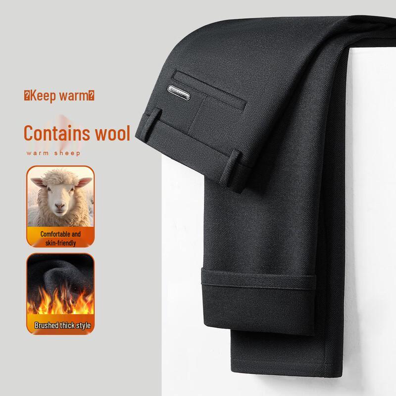 MONTAGUT Men's Winter Wool Blend Straight-Leg Casual Pants