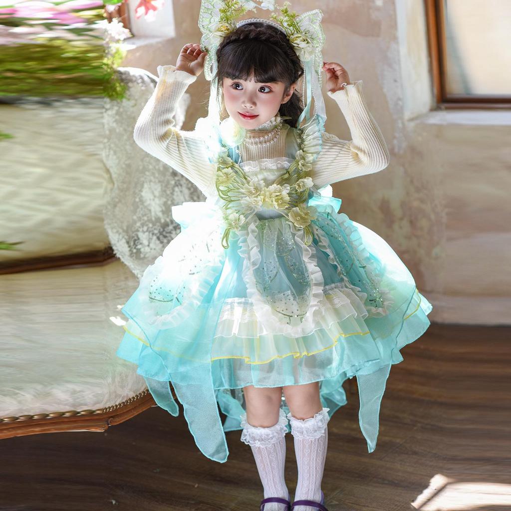 Girls' Green Winter Elf Princess Dress - Puff Skirt & Sweater Combo