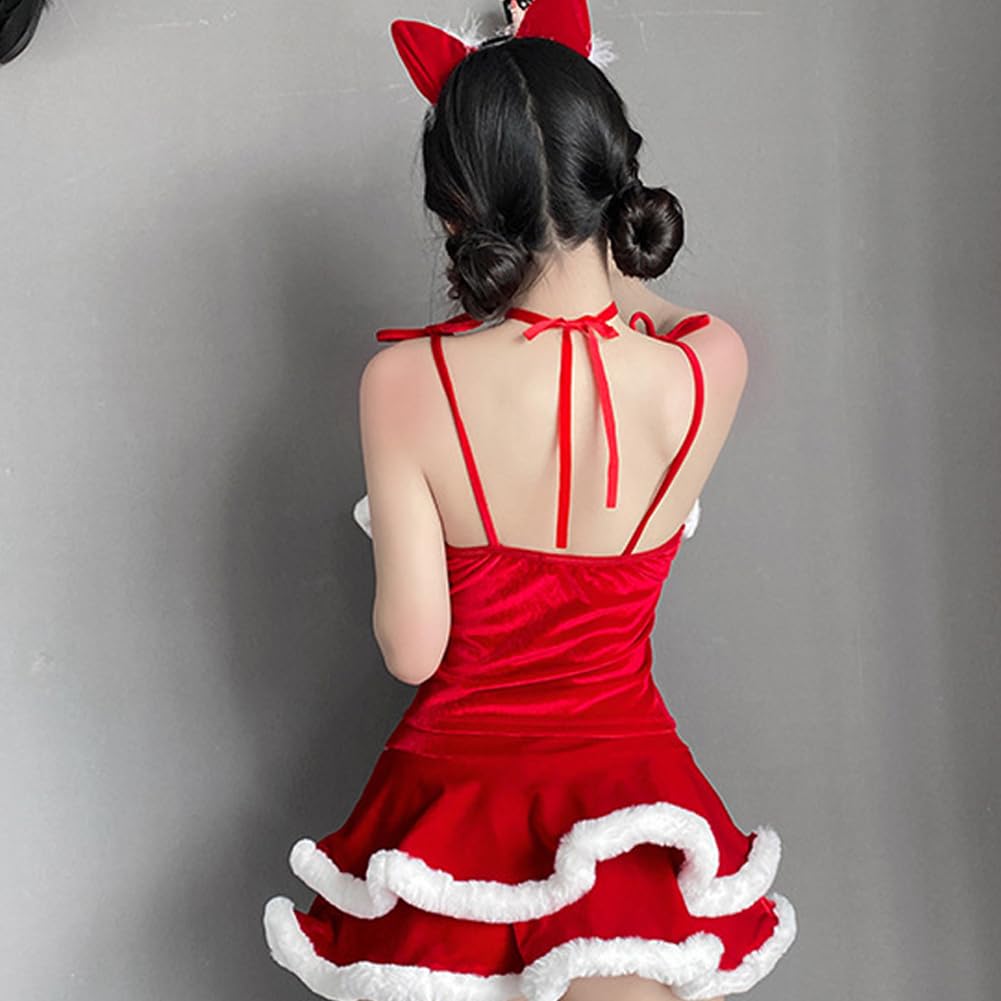 [Ymgot] Sexy Santa Claus Costume with Cat Ears, Christmas Costume, Cute Santa Costume