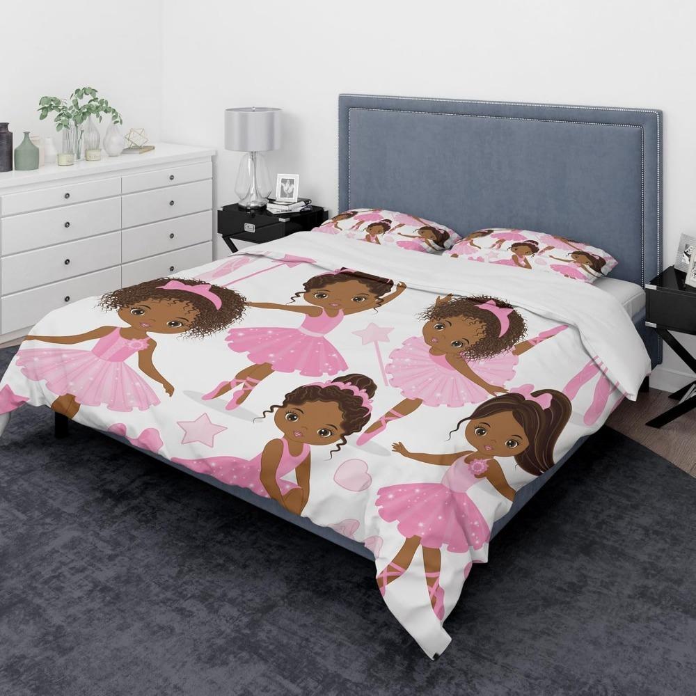 Ballet Girl Pink Cute Ballet Girl Bow Bed Sheet Set, Children's Girl, Breathable and Soft Microfiber Duvet Cover with Pillowcase
