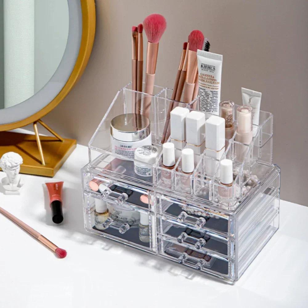 Desktop Skincare Storage Rack Cosmetics Storage Box Household Storage Organizer Shelves Transparent Dust-proof Plastic Box