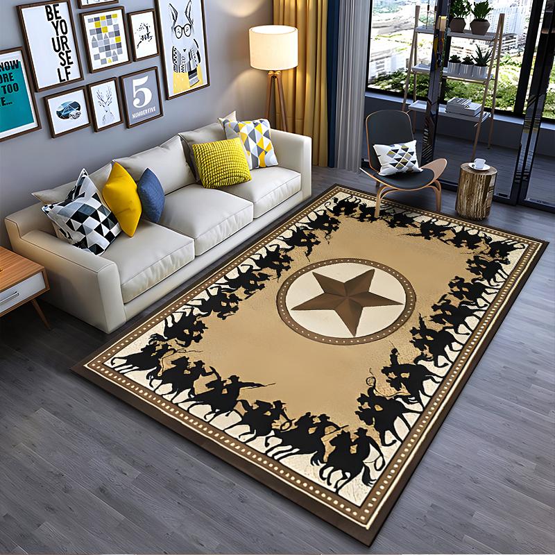 Western Star with Cowboy Silhouettes Design, Non-slip Rug Suitable for Living Room and Bedroom Sofas