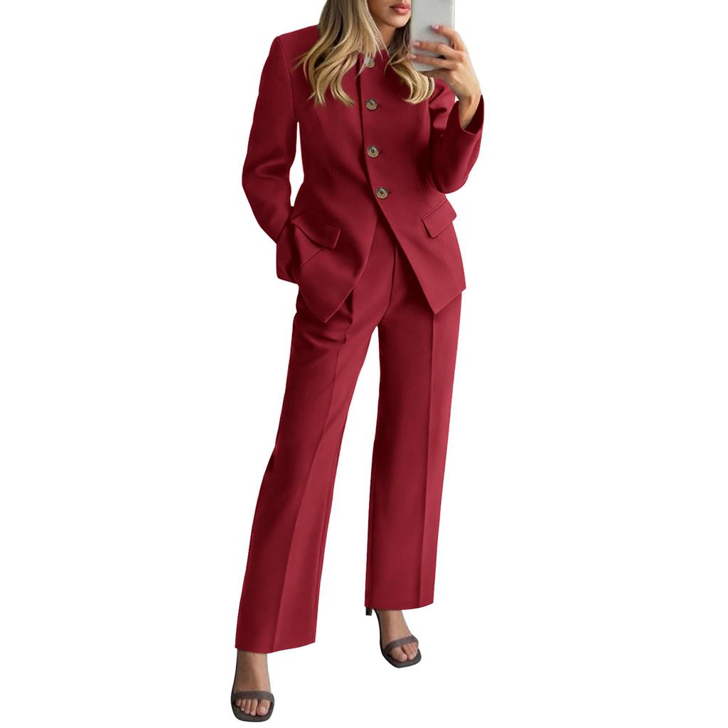 Damen Modischer Lässiger Langärmliger Einfarbiger Eleganter Hosenanzug mit Stilvollem Design Hochwertiges Zweiteiliges Set